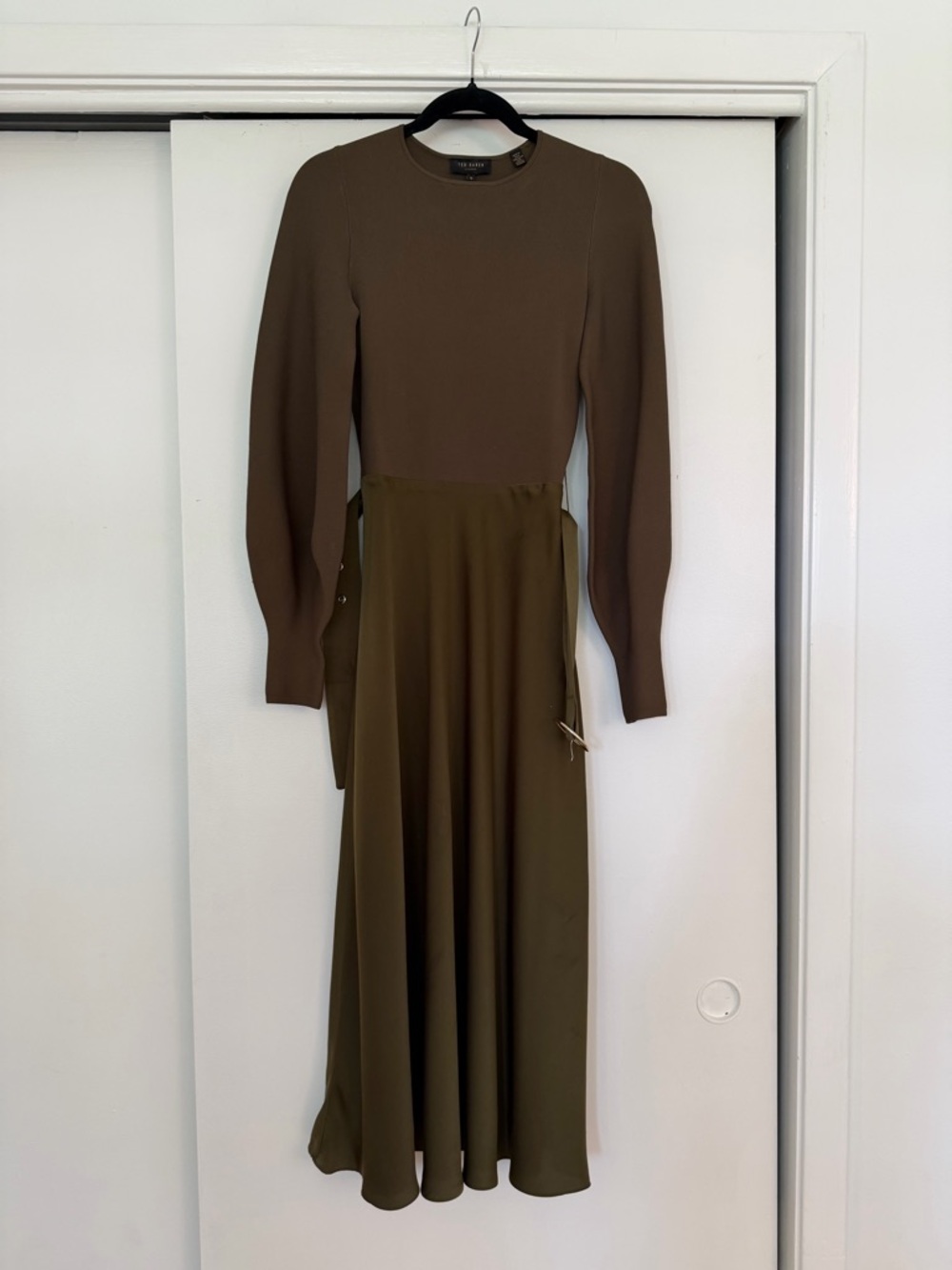 Long Sleeve Olive Green Midi Dress